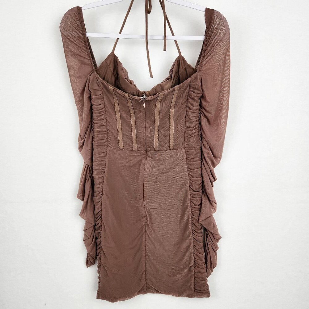 White Fox Boutique Dress Long Sleeve Brown Size Medium - Picture 4 of 8